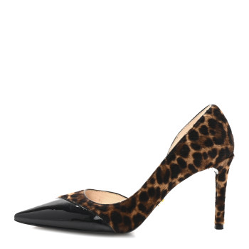 PRADA Patent Pony Hair Leopard Print D'Orsay Pumps 35 Black
