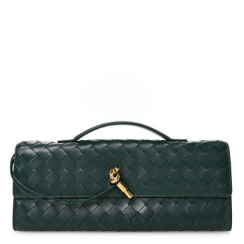 BOTTEGA VENETA Nappa Intrecciato Long Andiamo Top Handle Clutch Emerald Green