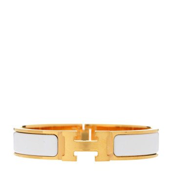HERMES Enamel Narrow Clic Clac H Bracelet PM White