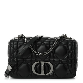 CHRISTIAN DIOR Calfskin Macrocannage Medium Caro Bag Black