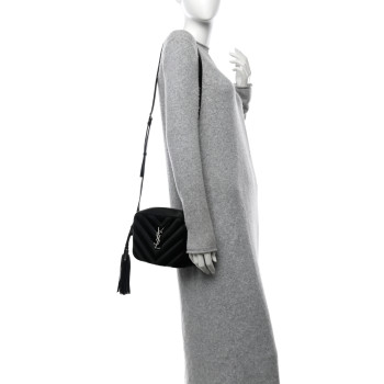 SAINT LAURENT Calfskin Suede Matelasse Monogram Lou Camera Bag Black