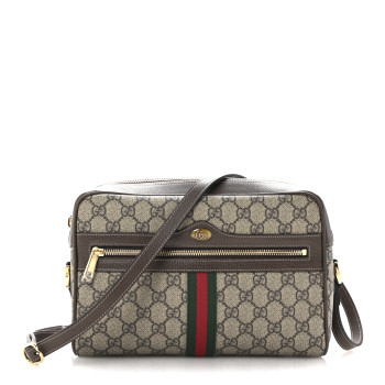 GUCCI GG Supreme Monogram Web Small Ophidia Shoulder Bag Brown