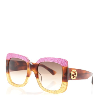 GUCCI Square Frame GG0083S Sunglasses Glitter Pink Multi