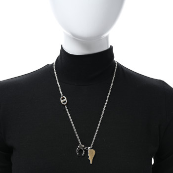 HERMES Palladium Buffalo Horn Lacquered Bon Voyage Necklace Black Dore