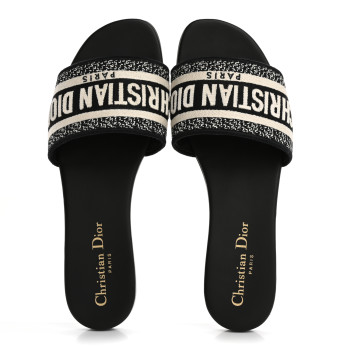 CHRISTIAN DIOR Canvas Embroidered Dway Mules Slide Sandals 37 Black