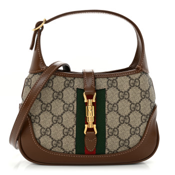 GUCCI Supreme Monogram Azalea Calfskin Web Mini Jackie 1961 Hobo Beige Ebony Brown Sugar