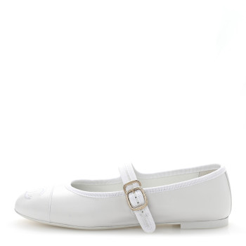 CHANEL Lambskin Mary Jane Flats 37.5 White