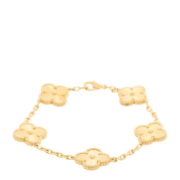 VAN CLEEF & ARPELS 18K Yellow Gold 5 Motifs Guilloche Vintage Alhambra Bracelet