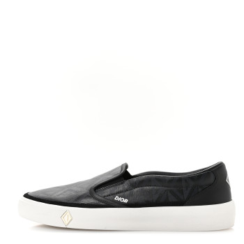 CHRISTIAN DIOR Canvas CD Diamond Mens Slip On Sneakers 45 Black