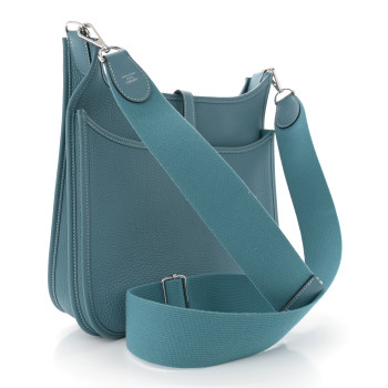 HERMES Taurillon Clemence Evelyne III PM New Blue Jean