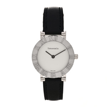 TIFFANY Sterling Silver Calfskin 29mm Atlas Quartz Watch Black