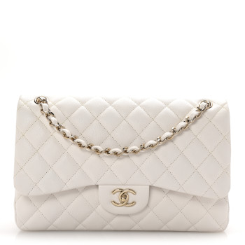 CHANEL Caviar Quilted Jumbo Double Flap White