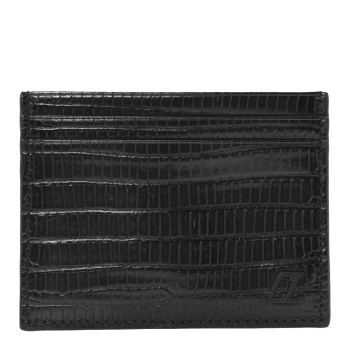 CHRISTIAN LOUBOUTIN Calfskin Lizard Embossed Kios Card Holder Black