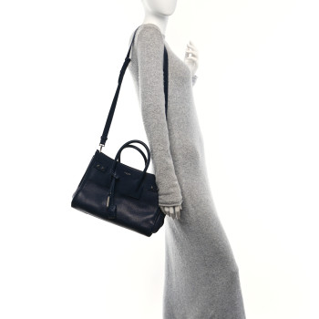 SAINT LAURENT Grained Calfskin Small Supple Sac De Jour Navy