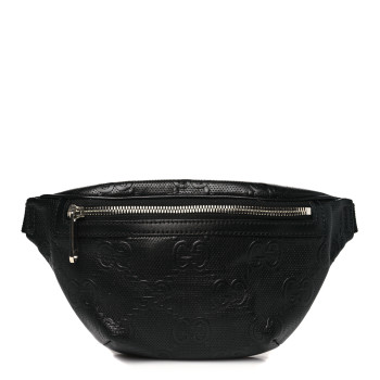 GUCCI Calfskin GG Tennis Embossed Belt Bag Black