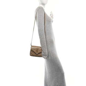 SAINT LAURENT Calfskin Y Quilted Monogram Toy Loulou Crossbody Bag Dark Latte