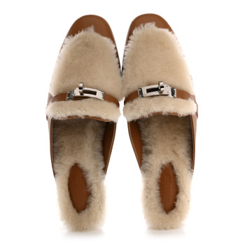 HERMES Goatskin Shearling Womens Oz Mules 38 Naturel Ecru