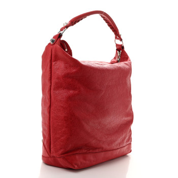 BALENCIAGA Agneau Giant 12 Silver Hardware Day Hobo Coquelicot