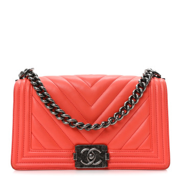 CHANEL Calfskin Chevron Quilted Medium Boy Flap Coral