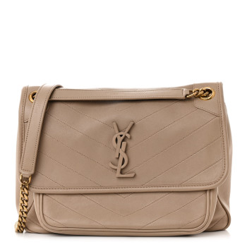 SAINT LAURENT Lambskin Matelasse Monogram Medium Niki Chain Satchel  Dark Beige