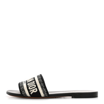 CHRISTIAN DIOR Canvas Embroidered Dway Mules Slide Sandals 37 Black