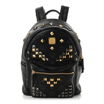 MCM Grained Calfskin Visetos Studded Small Stark M Backpack Black