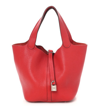 HERMES Taurillon Clemence Picotin Lock 22 MM Rouge Casaque
