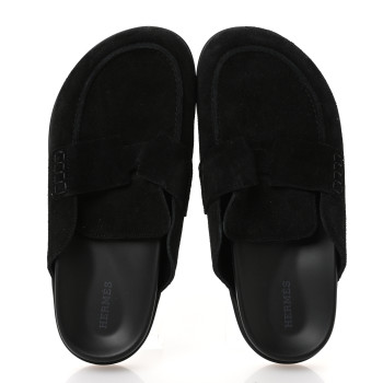 HERMES Suede Calfskin Go Mules 38 Black