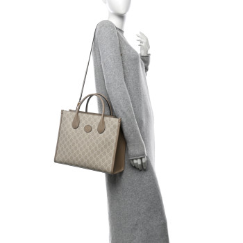 GUCCI GG Supreme Monogram Textured Dollar Calfskin Small Retro Interlocking G Tote Bag Beige Mystic White Oatmeal