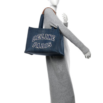 CELINE Denim Large Thais Cabas Navy Tan