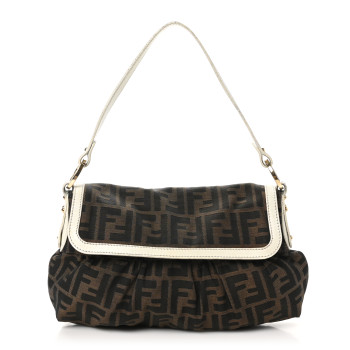 FENDI Zucca Cuoio Lucido Small Chef Shoulder Bag Tobacco White