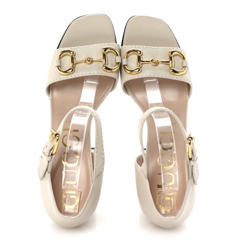 GUCCI Nappa Horsebit Cross Strap 95mm Sandals 40.5 Mystic White