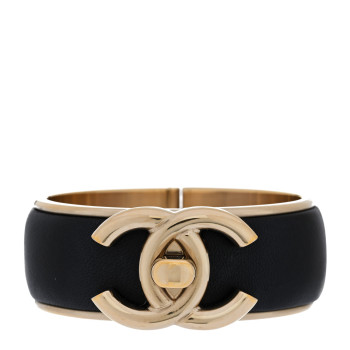 CHANEL Lambskin CC Turnlock Cuff Bracelet Black Gold