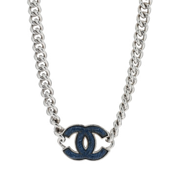 CHANEL Enamel CC Chain Bracelet Silver Blue