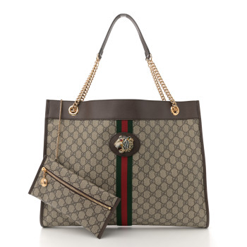 GUCCI GG Supreme Monogram Large Rajah Chain Tote Beige New Acero