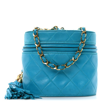 CHANEL Lambskin Quilted Tassel Chain Bag Blue