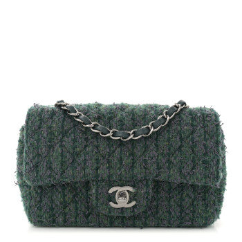 CHANEL Wool Tweed Quilted Mini Rectangular Flap Green