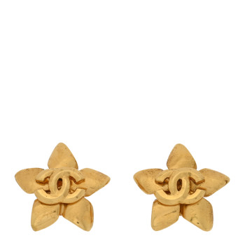 CHANEL Metal Flower CC Clip On Earrings Gold