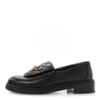 CHANEL Lambskin Quilted CC Turnlock Loafers 36 Black