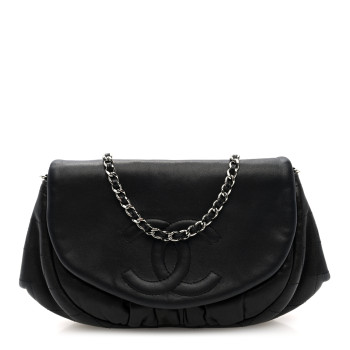 CHANEL Lambskin Quilted Half Moon Wallet On Chain WOC Dark Grey