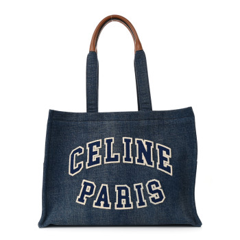 CELINE Denim Large Thais Cabas Navy Tan
