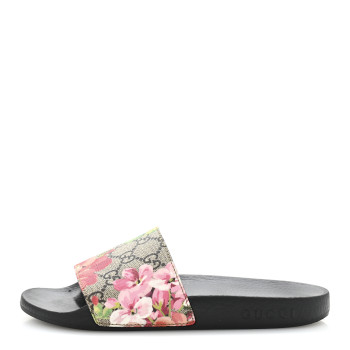 GUCCI GG Supreme Monogram Blooms Slide Sandals 36 Beige Multicolor