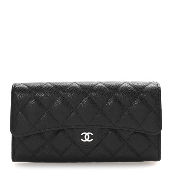 CHANEL Caviar Quilted Large Gusset Flap Wallet Black