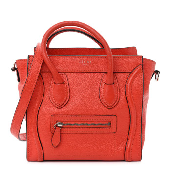 CELINE Drummed Calfskin Nano Luggage Red