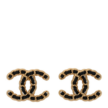 CHANEL Lambskin CC Chain Earrings Black Gold
