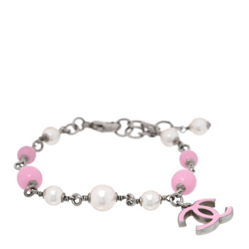 CHANEL Pearl Enamel CC Bracelet Pink