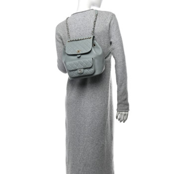 CHANEL Lambskin Quilted Large Duma Drawstring Backpack Grey