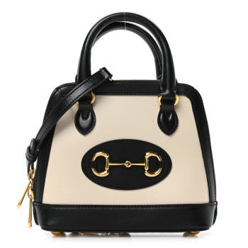 GUCCI Boarded Plutone Calfskin Bi-Color Mini Horsebit 1955 Top Handle Bag Mystic White Black