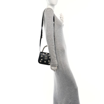 VERSACE Calfskin Crystal Embellished Mini La Medusa Bag Black