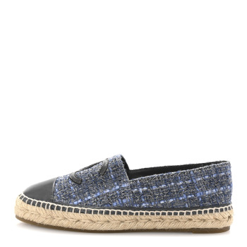 CHANEL Tweed Lambskin CC Espadrilles 40 Blue Grey